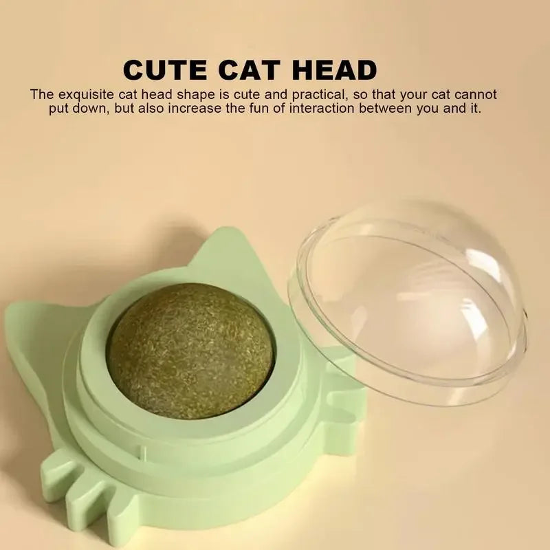 Lickable Catnip Ball Toy – 360° Rotating Chew Toy for Cats | Teeth Cleaning & Wall-Mountable Play Ball