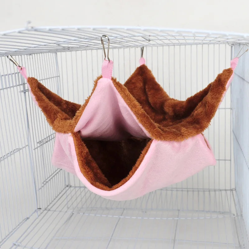 Solid Color Winter Pet Hammock - Plush Double Layer Sleeping Bag for Hamsters, Guinea Pigs & Small Pets