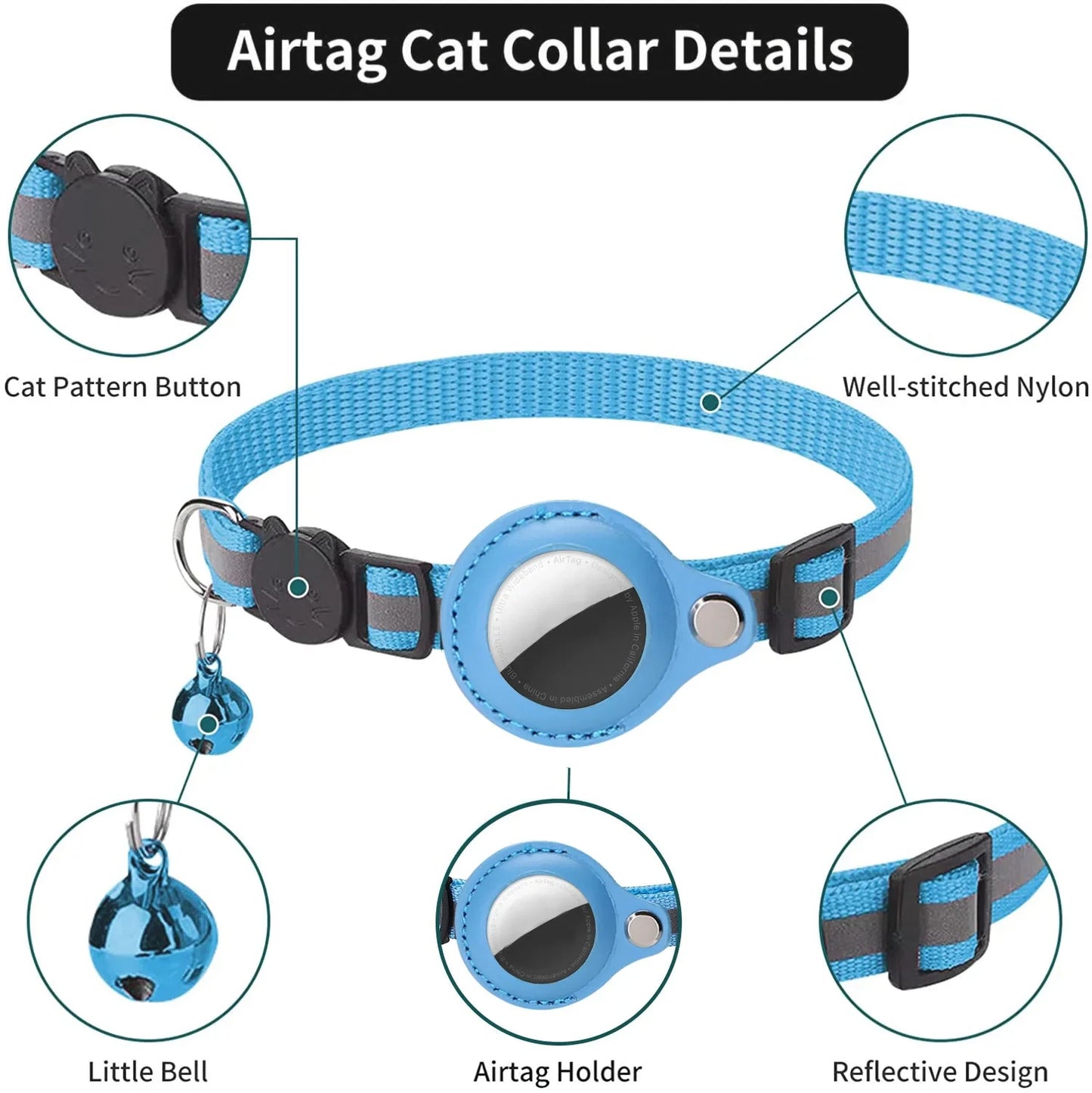 Cat AirTag Holder Collar - Reflective, Adjustable & Waterproof