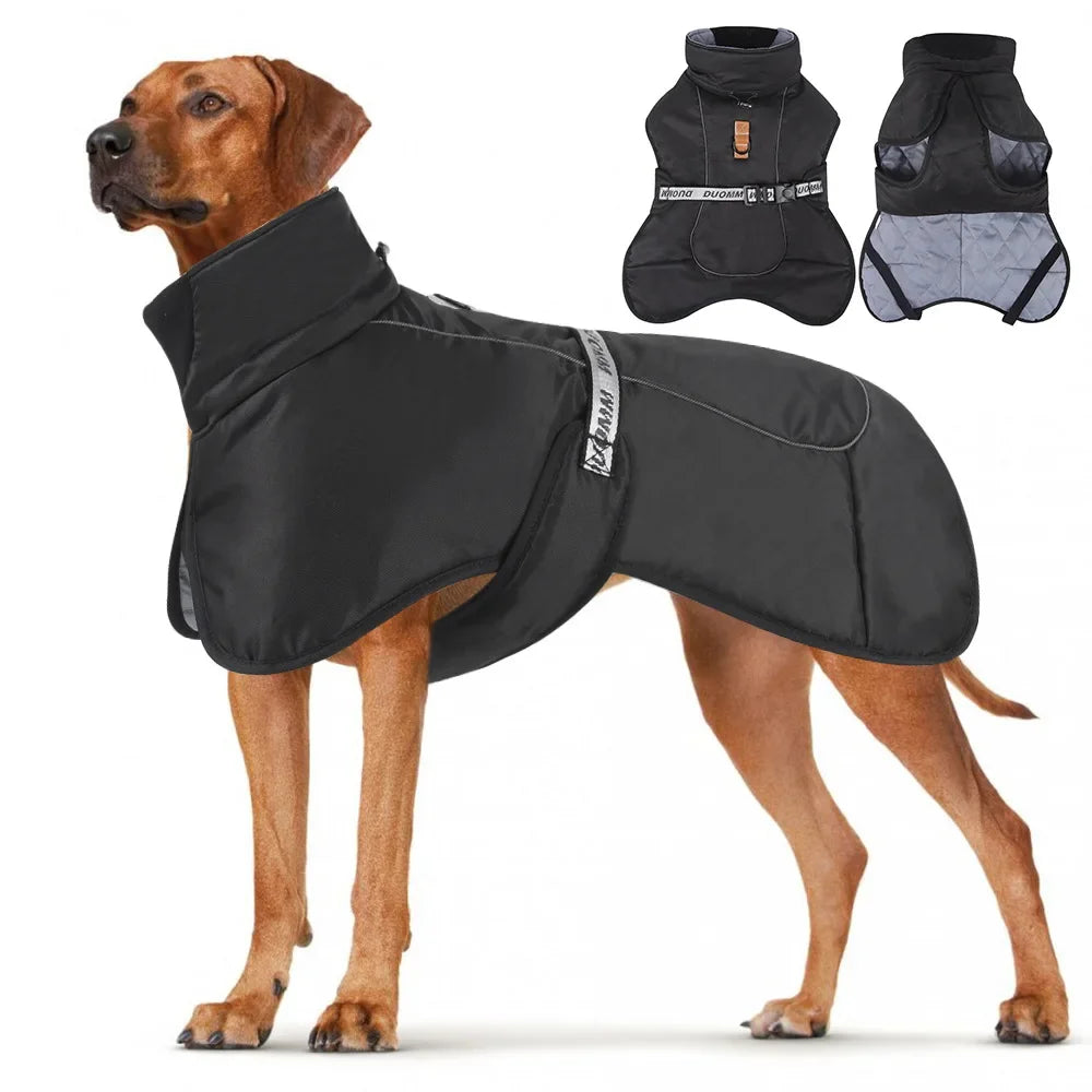 Waterproof Winter Dog Coat with Harness – Warm Fleece Jacket for Large Dogs