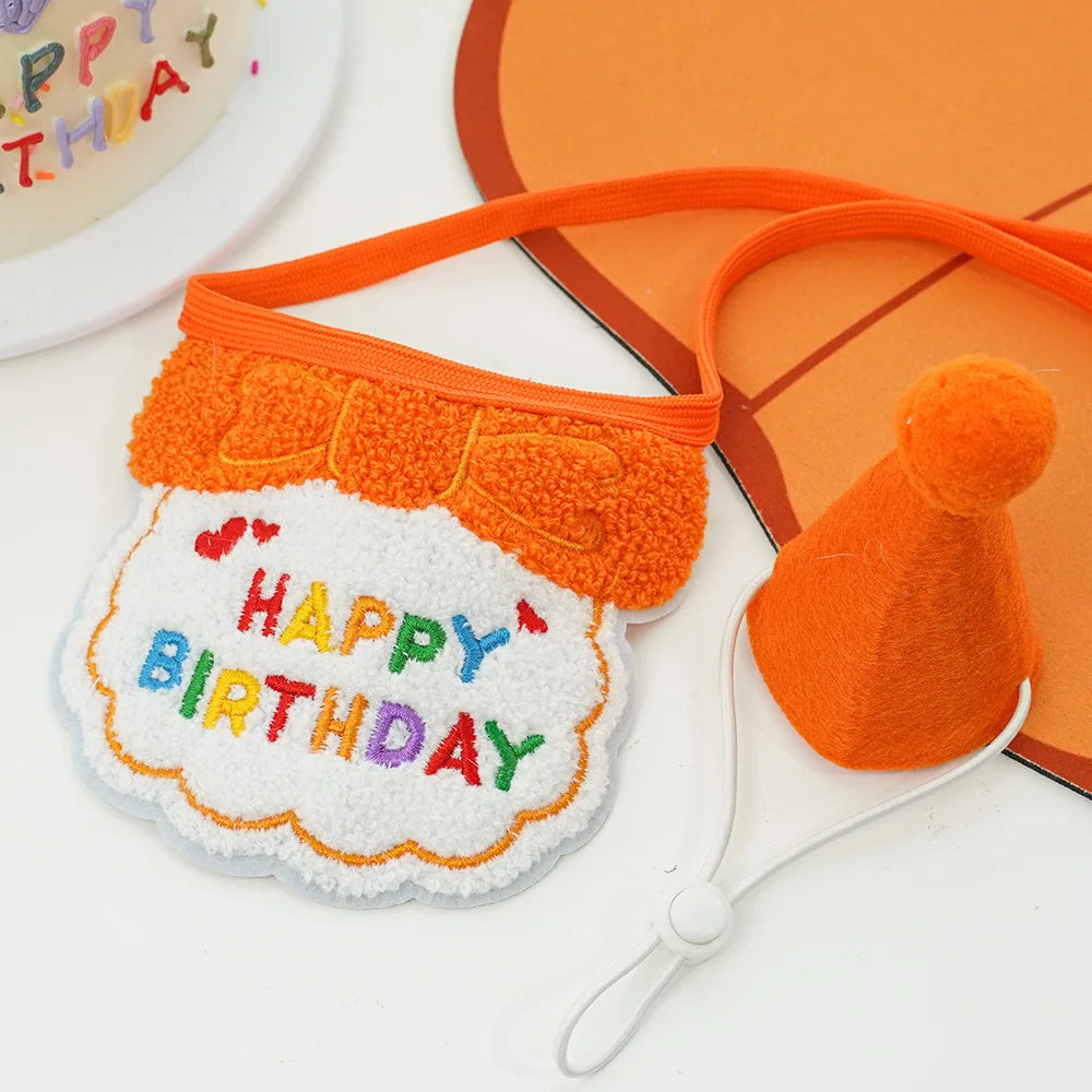 Pet Birthday Hat & Scarf Set – Adjustable Cat/Dog Birthday Supplies with Mini Saliva Towel