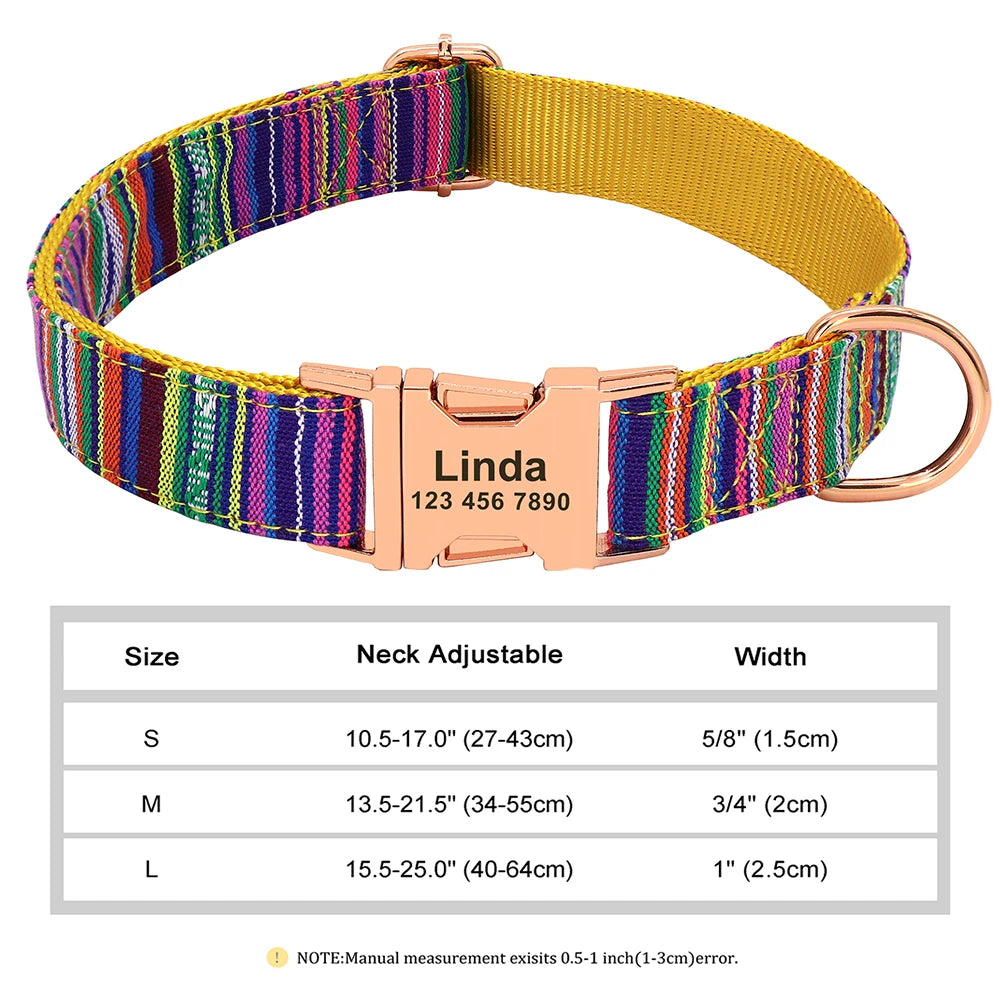 Personalized Nylon Dog or Cat Collar with Engraved ID – Adjustable Anti-Lost Nameplate for Small, Medium & Large Dogs Ditzy Petunia