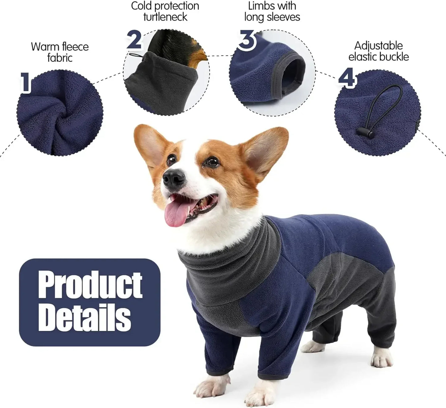 Windproof Dog Pullover Bodysuit - Adjustable Fleece Coat for Medium & Large Dogs - Easy Wear with Elastic Cuffs Ditzy Petunia
