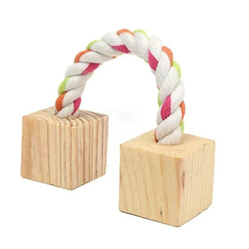 Natural Wooden Rabbit Roller & Chew Toys | Pine Dumbbells & Bell Roller for Small Pets
