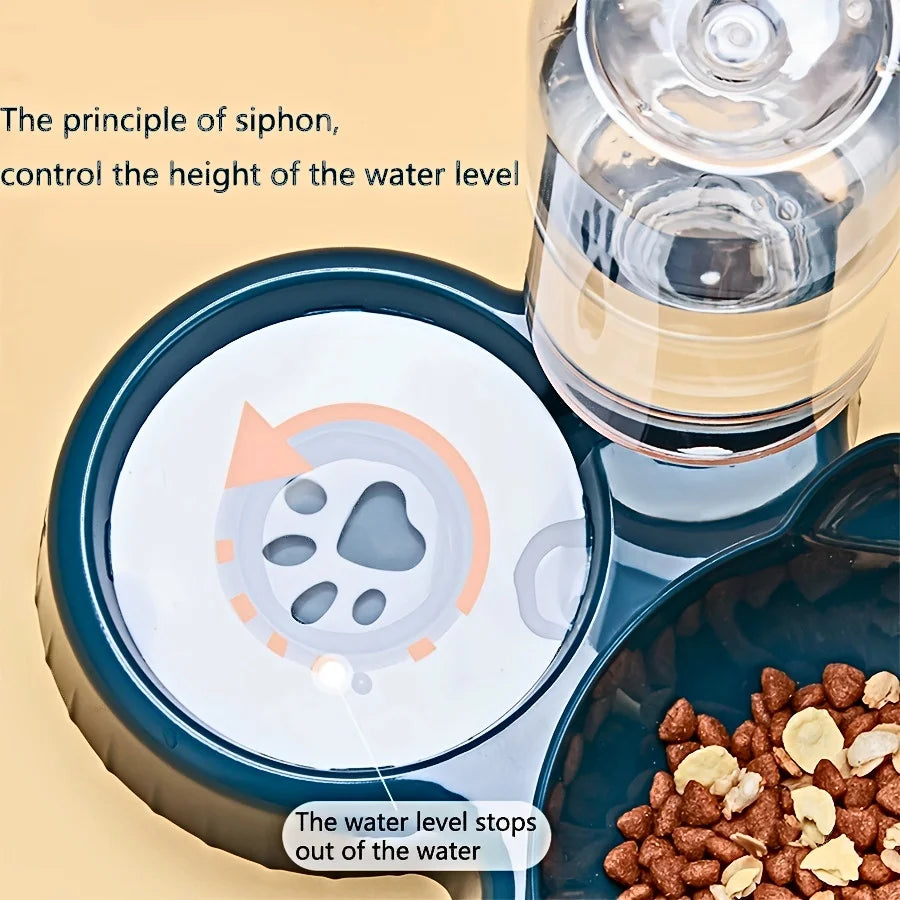 3-in-1 Tilted Cat Bowl Set with Gravity Water Feeder – Neck-Friendly Elevated Design