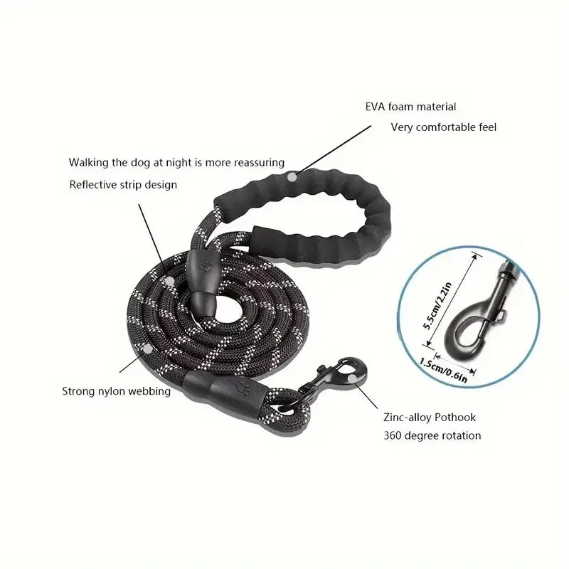 Heavy-Duty Reflective Nylon Dog Leash – 150cm / 200cm / 300cm
