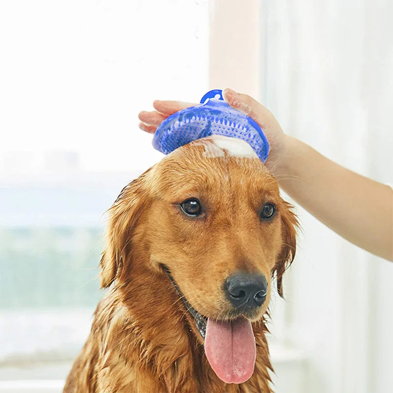 Dog Grooming Brush Pet Shampoo Comb Soft Rubber Glove Hair Grooming Massage Comb with Adjustable Strap for Short Long Hair Dogs Ditzy Petunia
