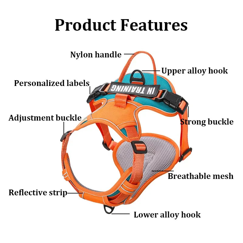 Adjustable Reflective Dog Harness – No-Pull, Breathable, Personalized