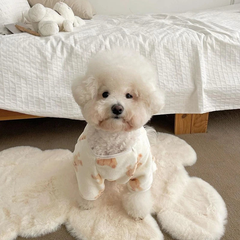 Warm Fleece Pet Jumpsuit – Cute Bear Print Pajamas for Small & Medium Dogs