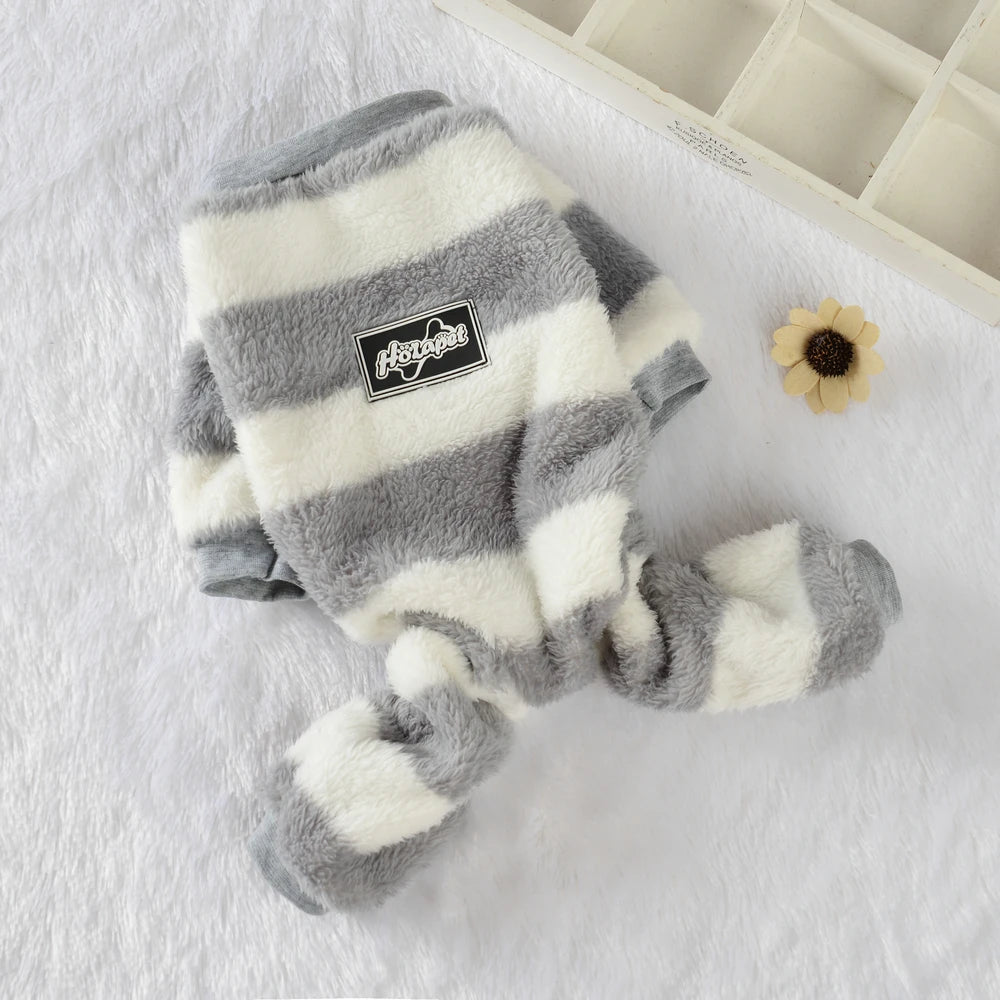 Soft Stripe Fleece Dog Sweatshirt - Warm Hooded Coat for Small Dogs, Cats, & Puppies