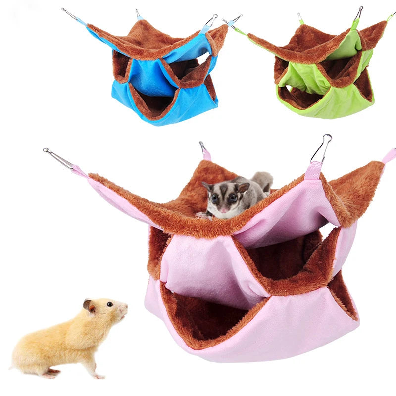 Solid Color Winter Pet Hammock - Plush Double Layer Sleeping Bag for Hamsters, Guinea Pigs & Small Pets