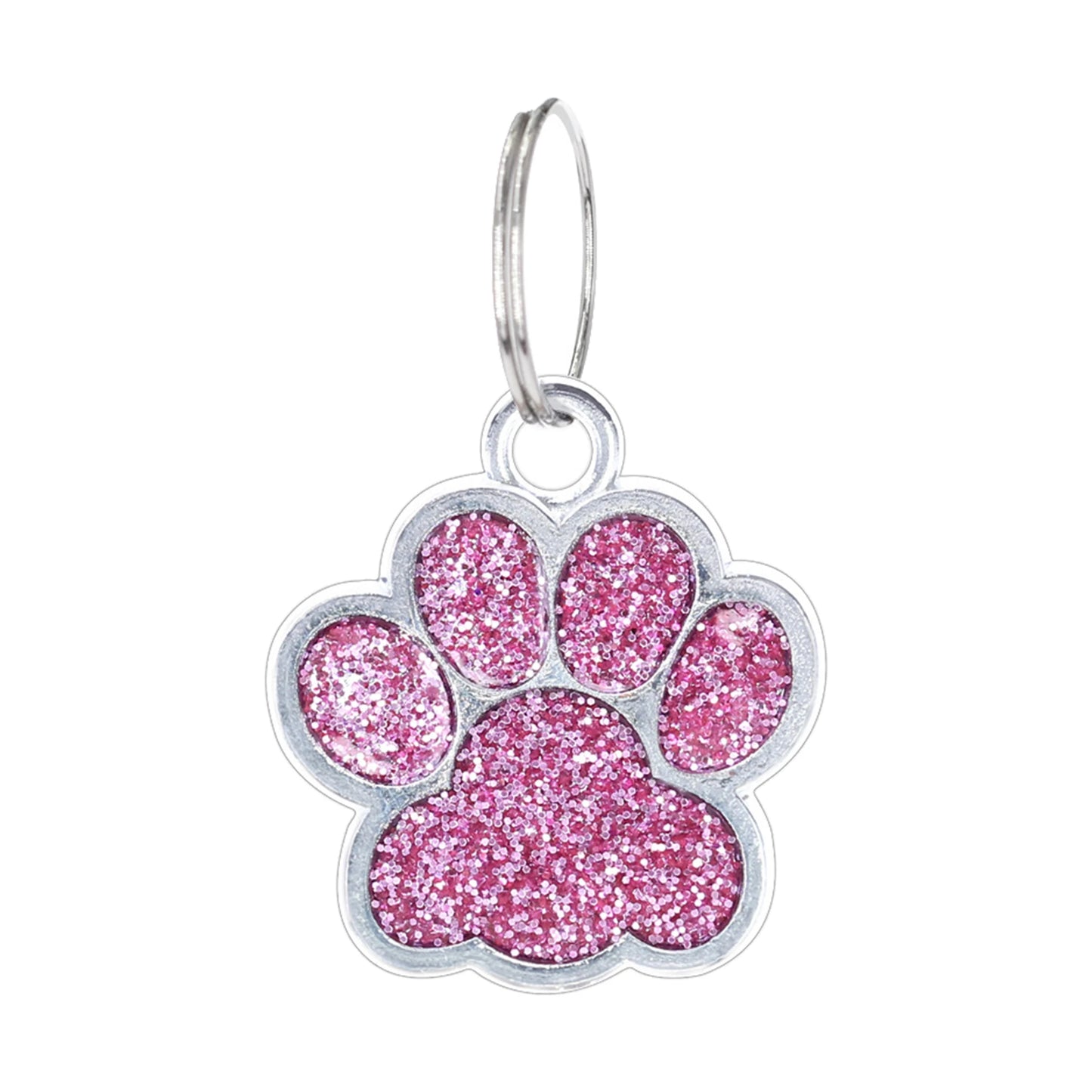 Custom Engraved Paw-Shaped Pet ID Tag โ Reflective Glitter Name Tags for Dogs & Cats