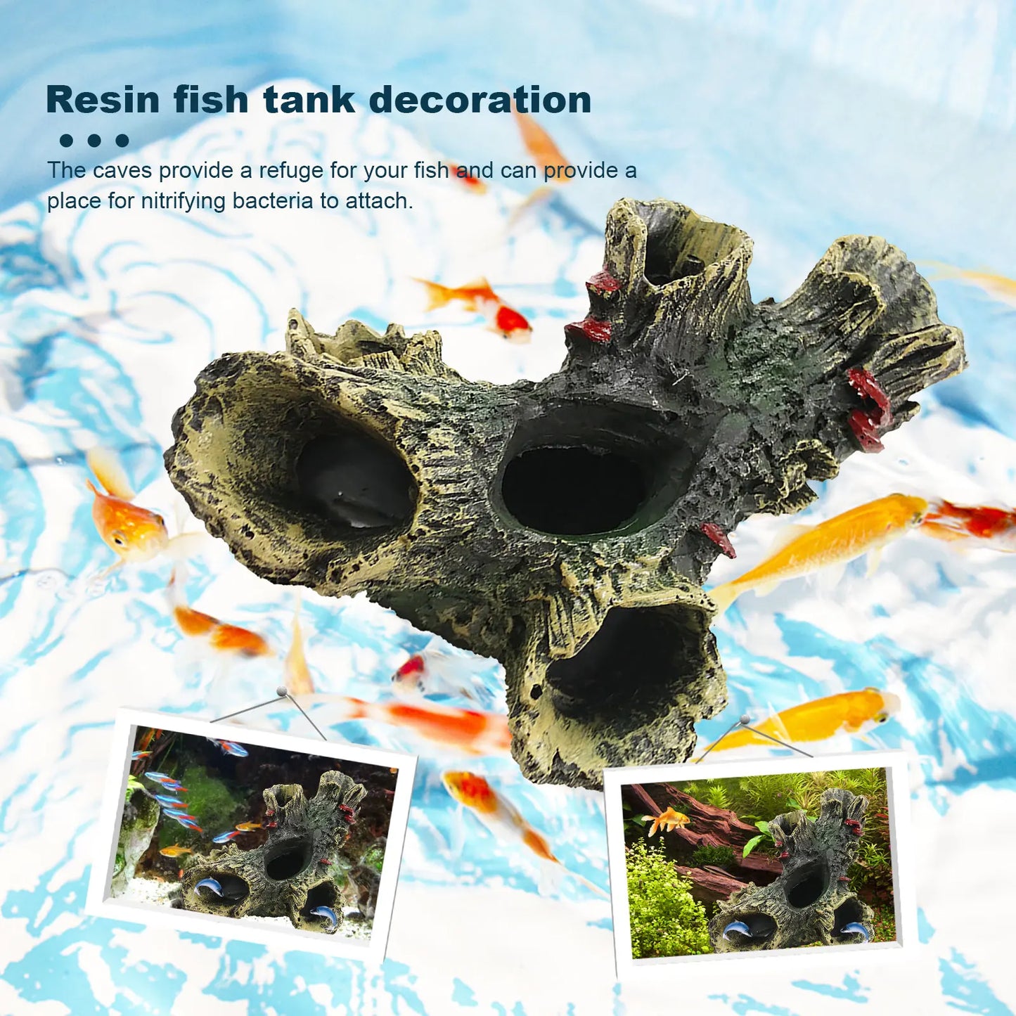 Aquarium Hollow Log Decor – Non-Toxic Resin Fish Hiding Cave & Driftwood Decoration for Aquariums