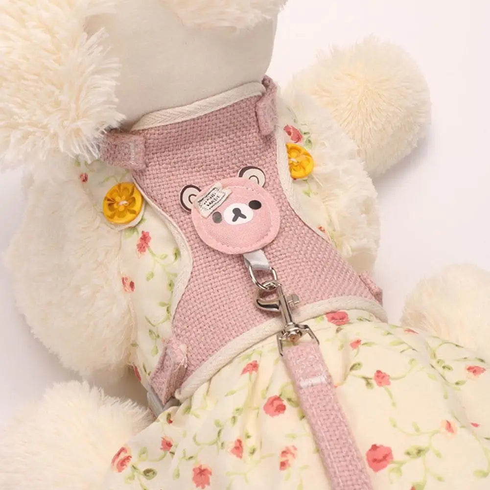 Adjustable Pet Leash with Chest Strap - Safe, Durable Polyester for Small Pets Ditzy Petunia