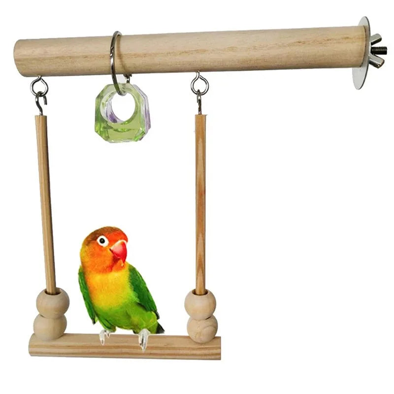 8PCS Natural Wooden Bird Toys – Swing, Perch, Bridge & More