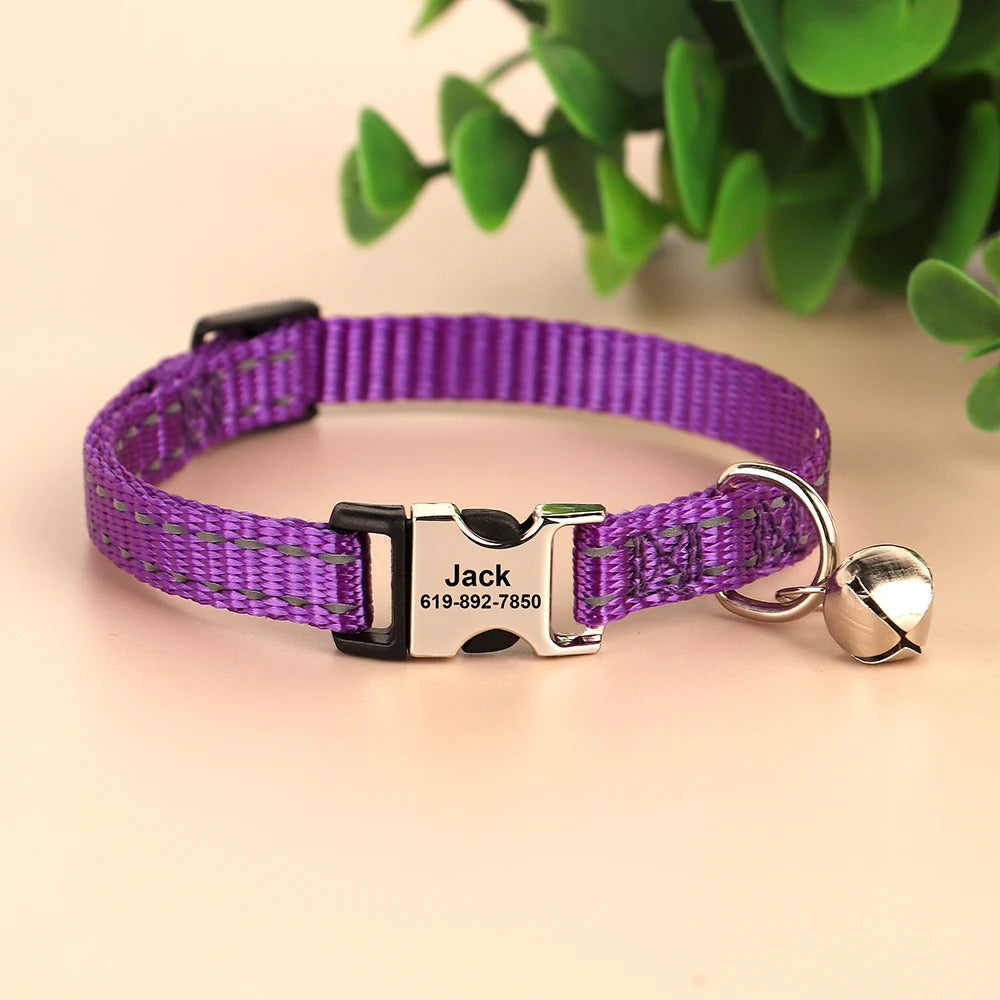 Personalized Reflective Cat Collar with Bell – Adjustable Nylon Collar for Small Dogs & Cats Ditzy Petunia