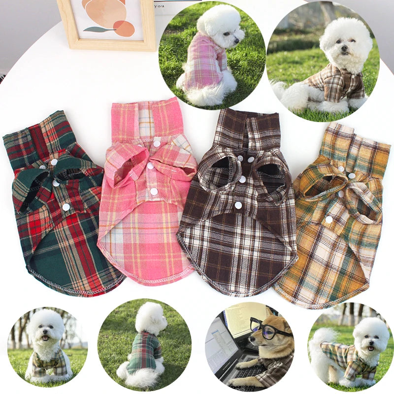 British Style Plaid Dog Shirt - Summer Pet Clothes for Small Dogs & Puppies | Lightweight & Stylish