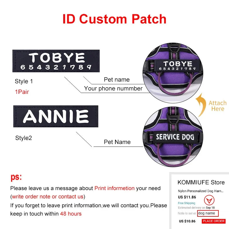 Adjustable Reflective Dog Harness – No-Pull, Breathable, Personalized