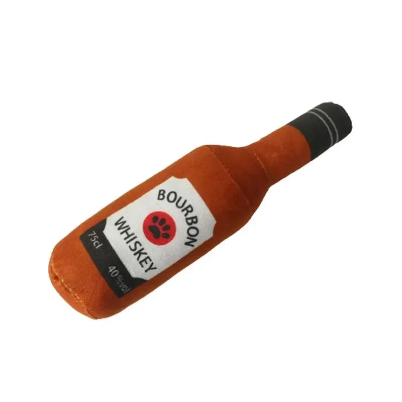 Plush Bottle-Shaped Dog Toys – Squeaky, Soft, and Chew-Friendly