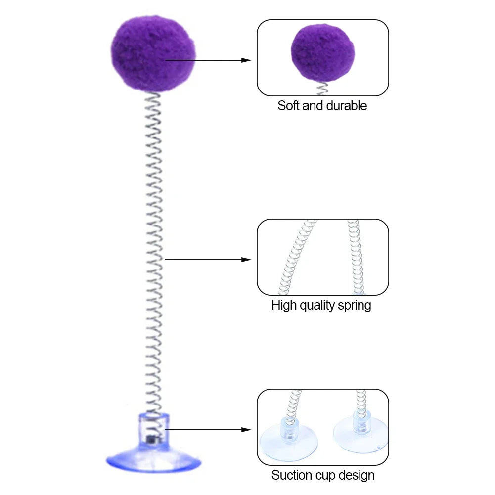 Cat Fur Ball Spring Toy with Suction Cup – Interactive Playtime for Indoor Cats
