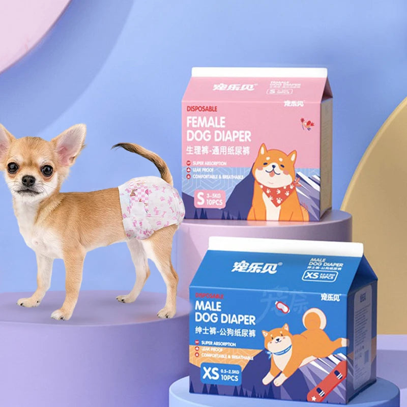 Disposable Dog Diapers – Leakproof Super Absorbent Nappies for Male & Female Dogs, 10 Pack Ditzy Petunia