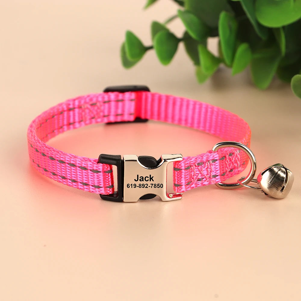 Personalized Reflective Cat Collar with Bell – Adjustable Nylon Collar for Small Dogs & Cats Ditzy Petunia