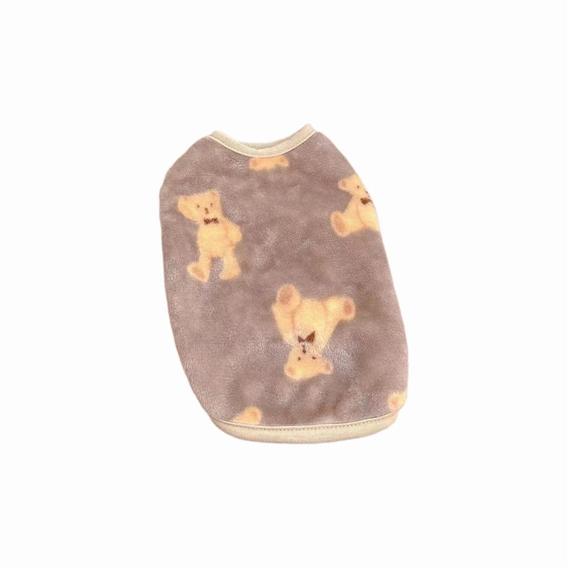 Warm Fleece Pet Jumpsuit – Cute Bear Print Pajamas for Small & Medium Dogs