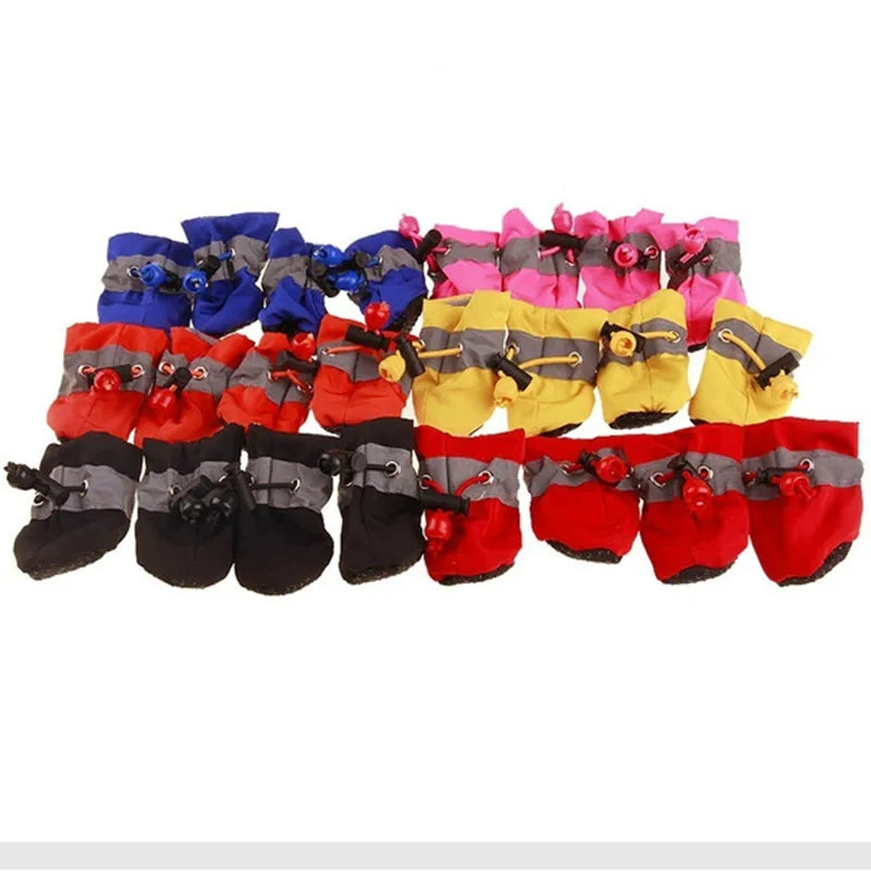 4pcs Waterproof PU Dog Shoes – Non-Slip Puppy Boots for Small to Medium Dogs