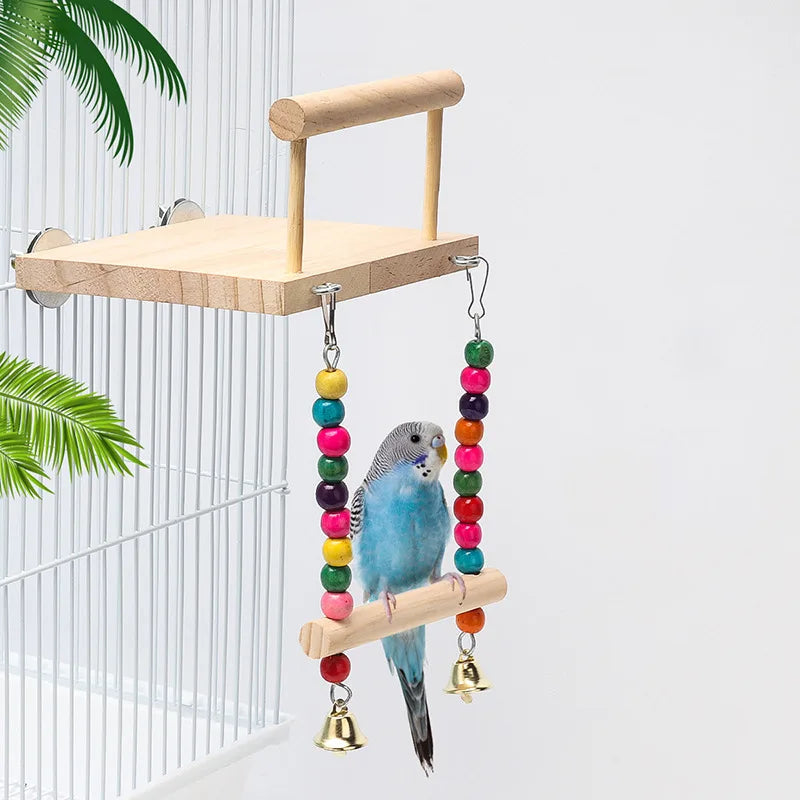 8PCS Natural Wooden Bird Toys – Swing, Perch, Bridge & More