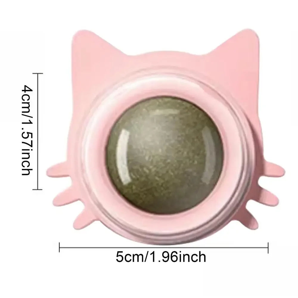 Lickable Catnip Ball Toy – 360° Rotating Chew Toy for Cats | Teeth Cleaning & Wall-Mountable Play Ball