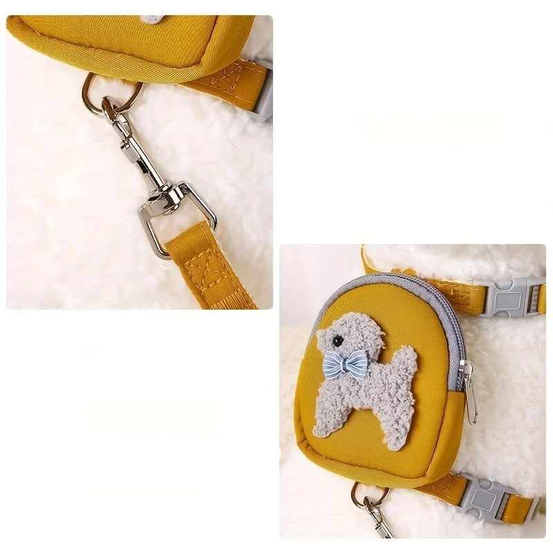 Adjustable Pet Vest with Backpack & Leash – Outdoor Harness for Small & Medium Dogs