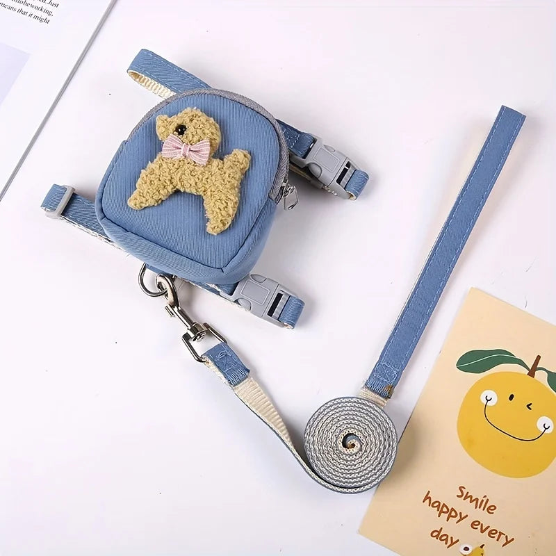 Adjustable Pet Vest with Backpack & Leash – Outdoor Harness for Small & Medium Dogs