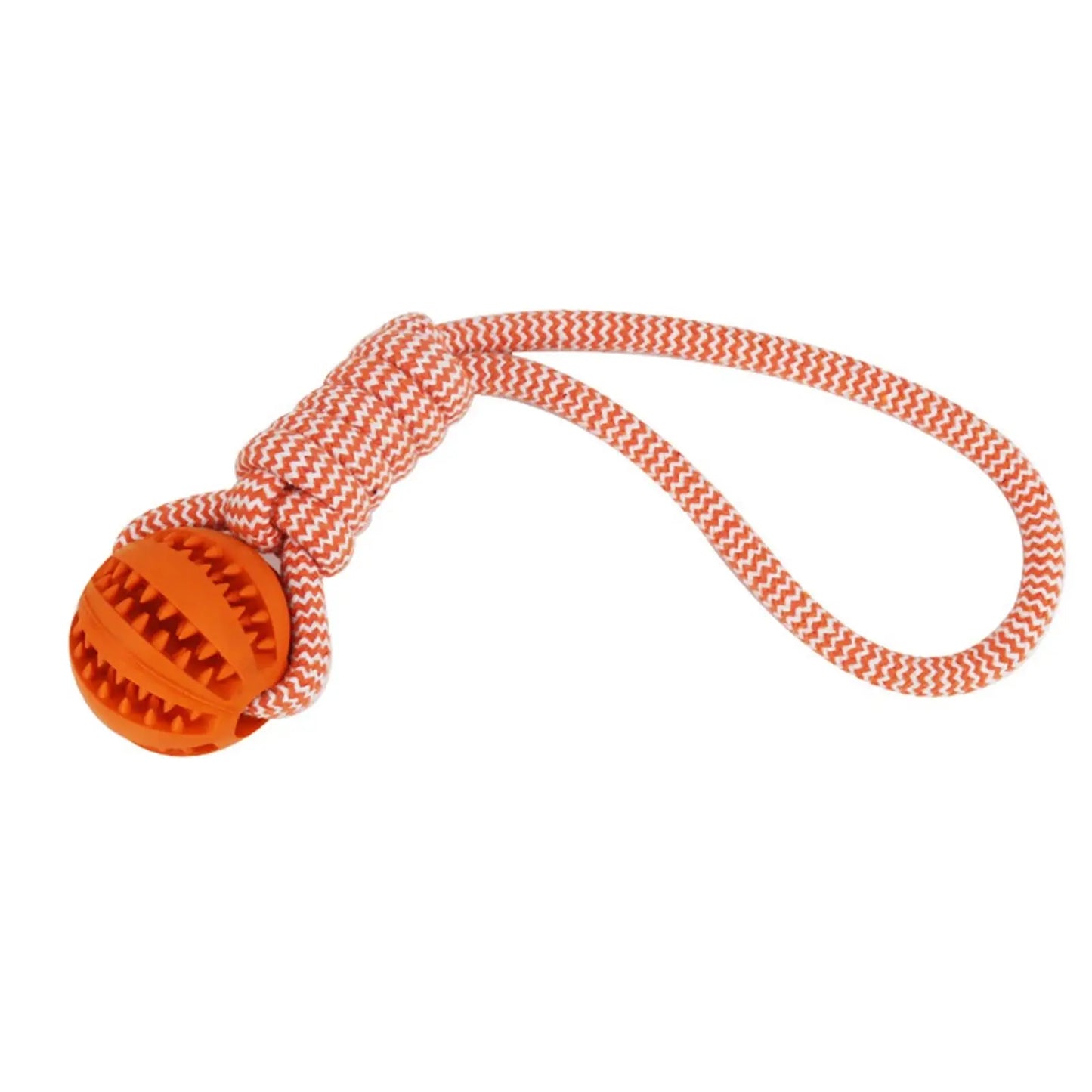 Pet Chew & Treat Ball – Rubber Rope Toy for Dental Cleaning, Tug Play, and IQ Training