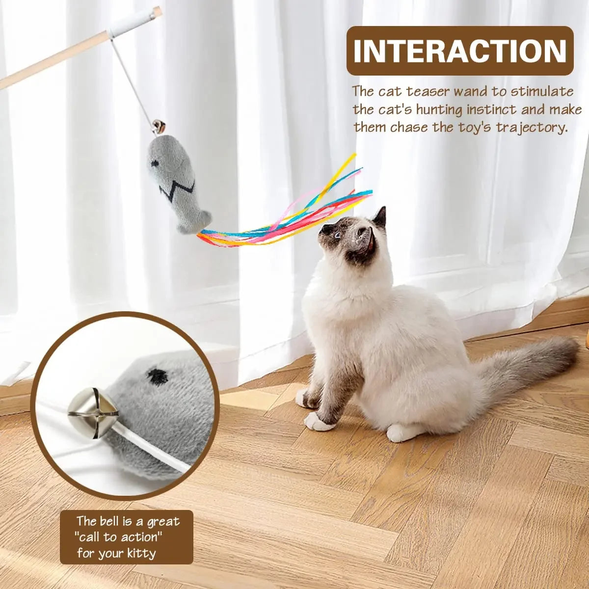 Cat Wand Toy with Ribbons, Catnip & Bells | Interactive Cat Teaser for Indoor Cats