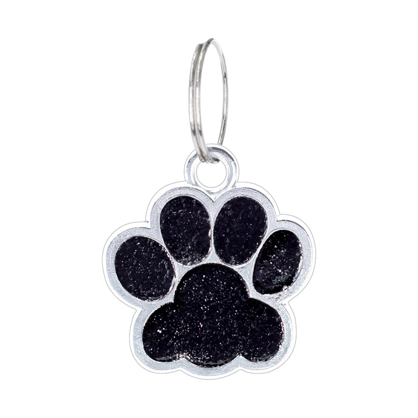 Custom Engraved Paw-Shaped Pet ID Tag โ Reflective Glitter Name Tags for Dogs & Cats