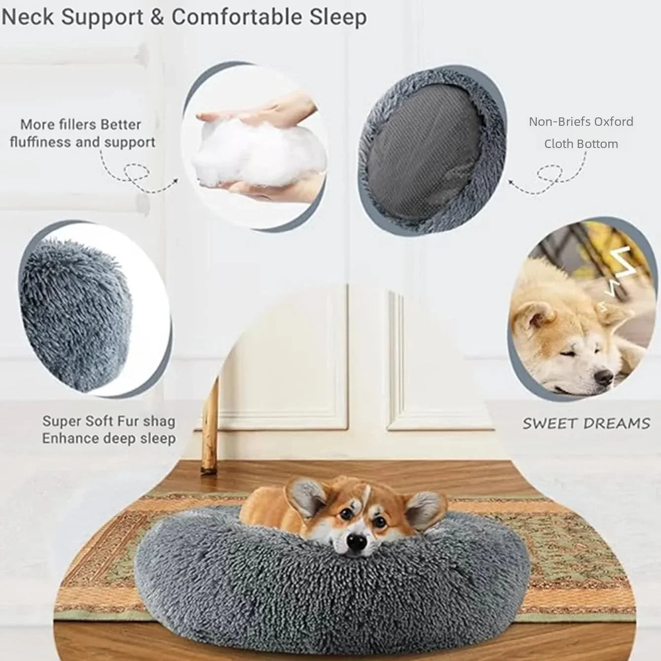 Eco-Friendly Plush Pet Bed with Non-Slip Bottom – Soft & Comfortable Dog and Cat Bed (Machine Washable) Ditzy Petunia