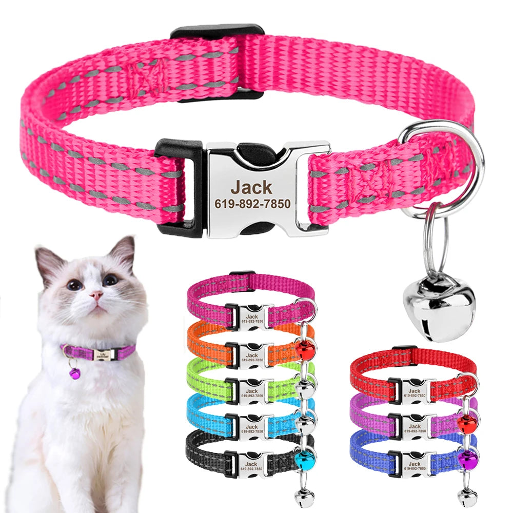 Personalized Reflective Cat Collar with Bell – Adjustable Nylon Collar for Small Dogs & Cats Ditzy Petunia
