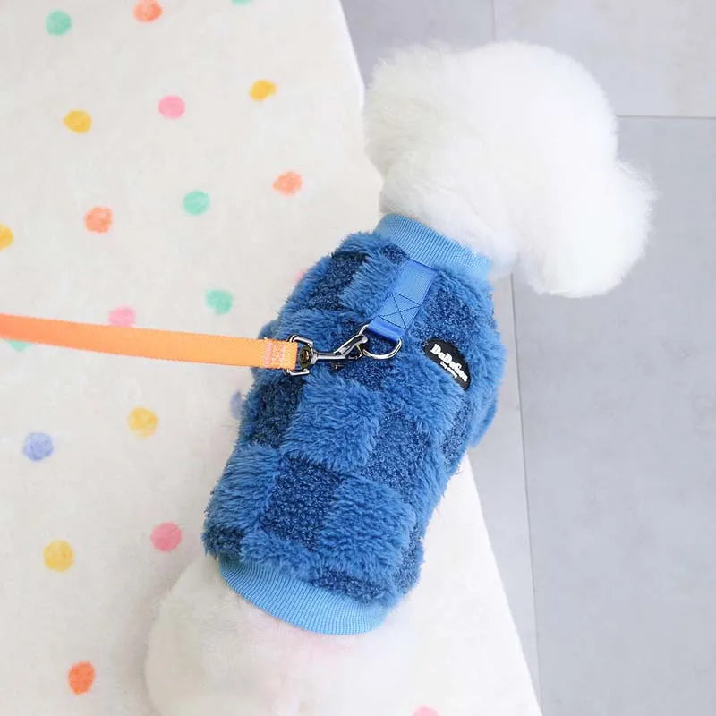 Plaid Winter Warm Dog Clothes – Soft Plush Sweater for Small Dogs & Cats