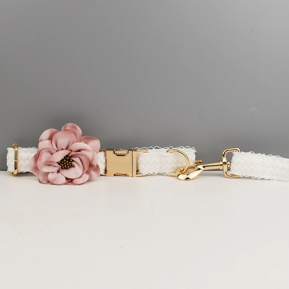 Personalized Floral Dog Collar, Leash & Harness Set – Custom Engraved Name Tag for Weddings & Everyday Use