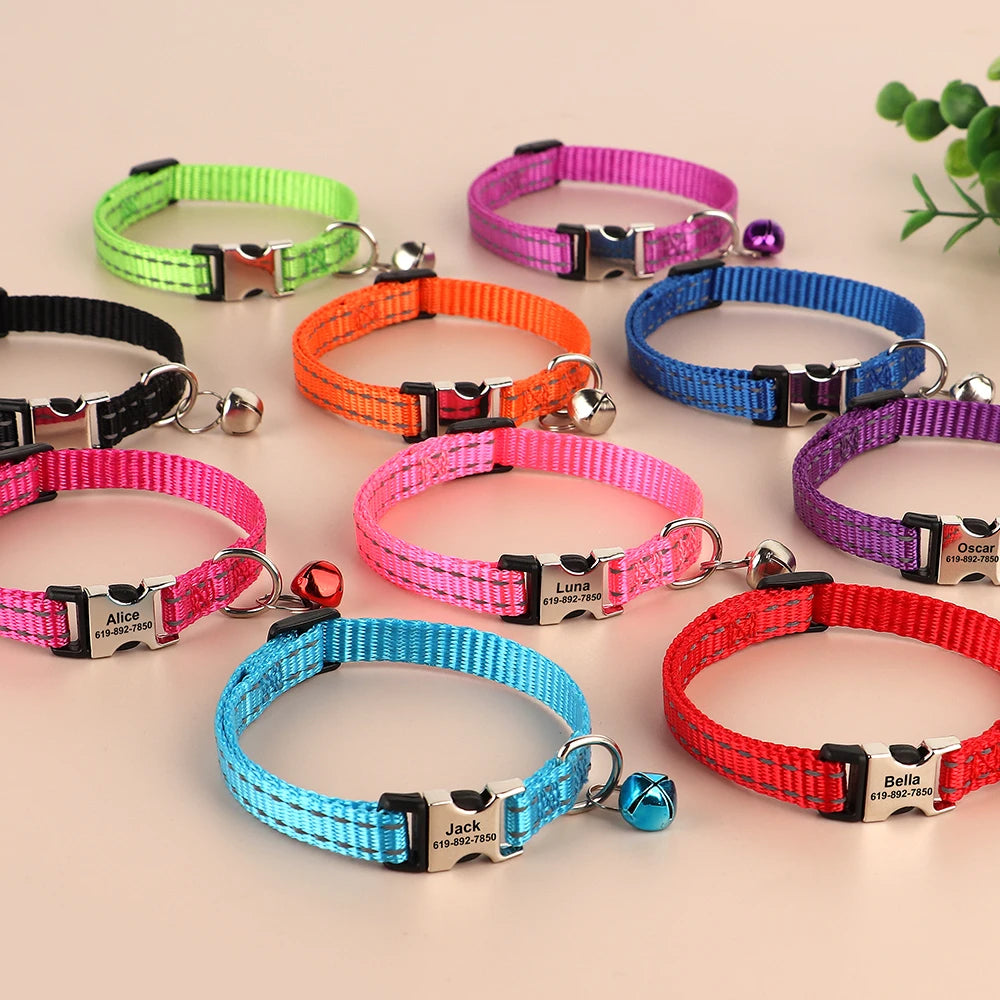 Personalized Reflective Cat Collar with Bell – Adjustable Nylon Collar for Small Dogs & Cats Ditzy Petunia