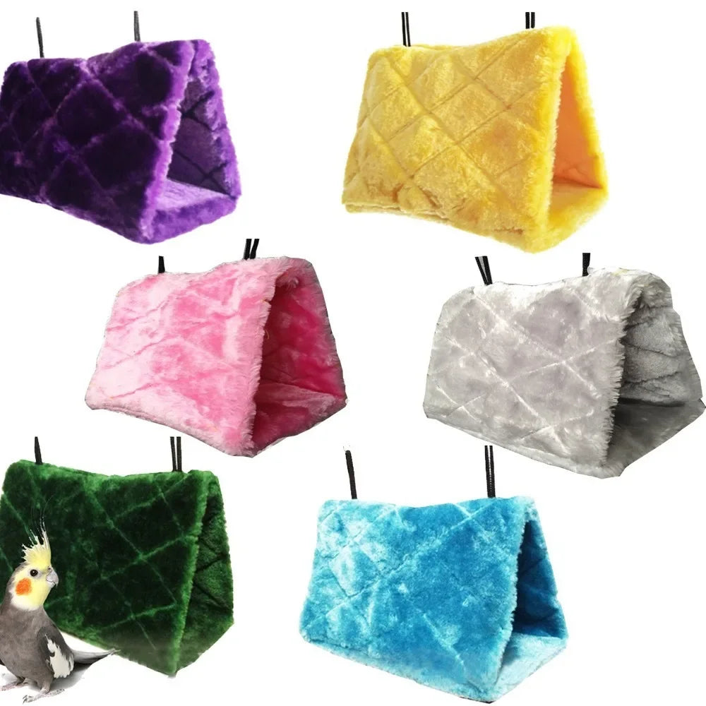 Cozy Bird Hammock Hut – Plush Warm Triangular Nest for Parrots & Small Birds