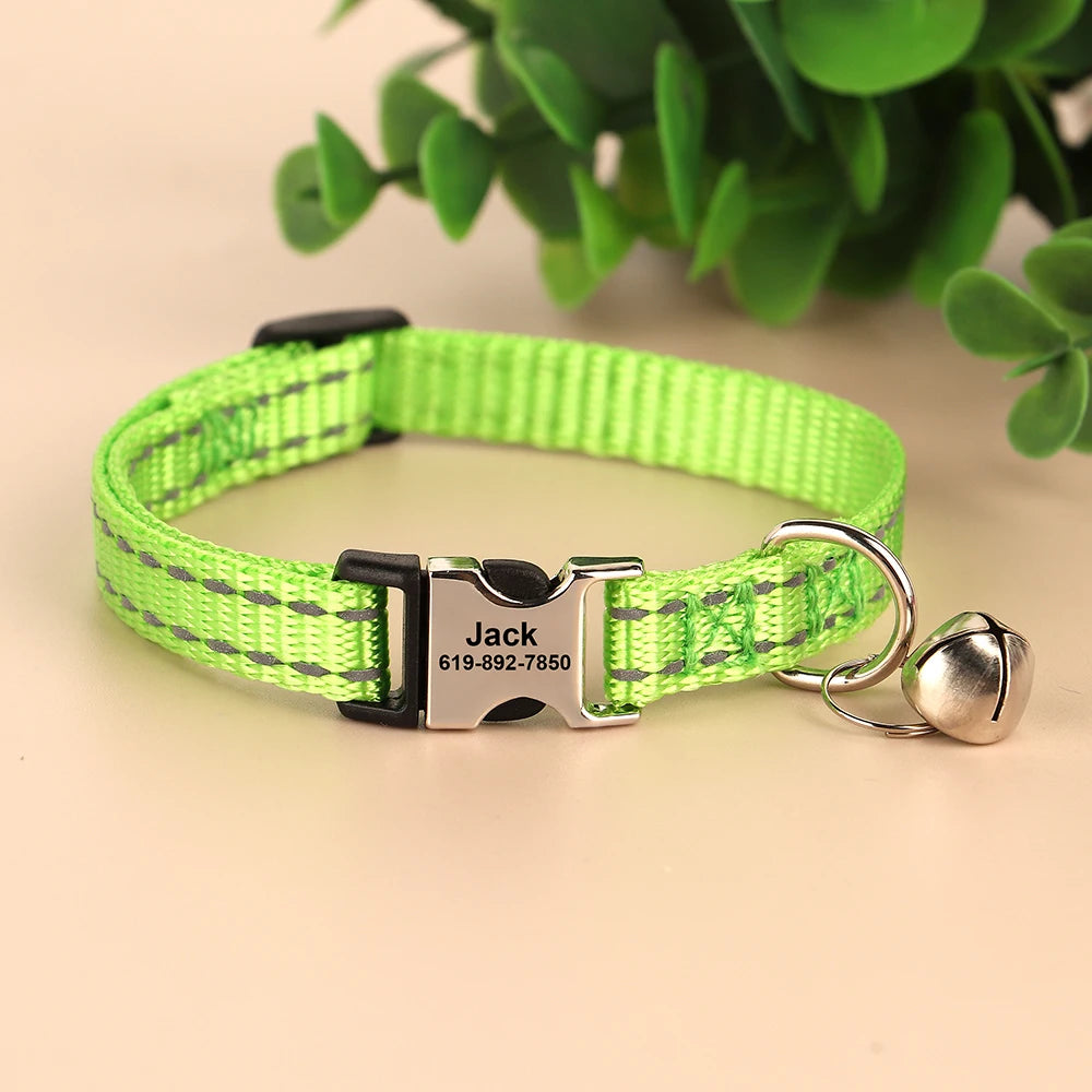 Personalized Reflective Cat Collar with Bell – Adjustable Nylon Collar for Small Dogs & Cats Ditzy Petunia