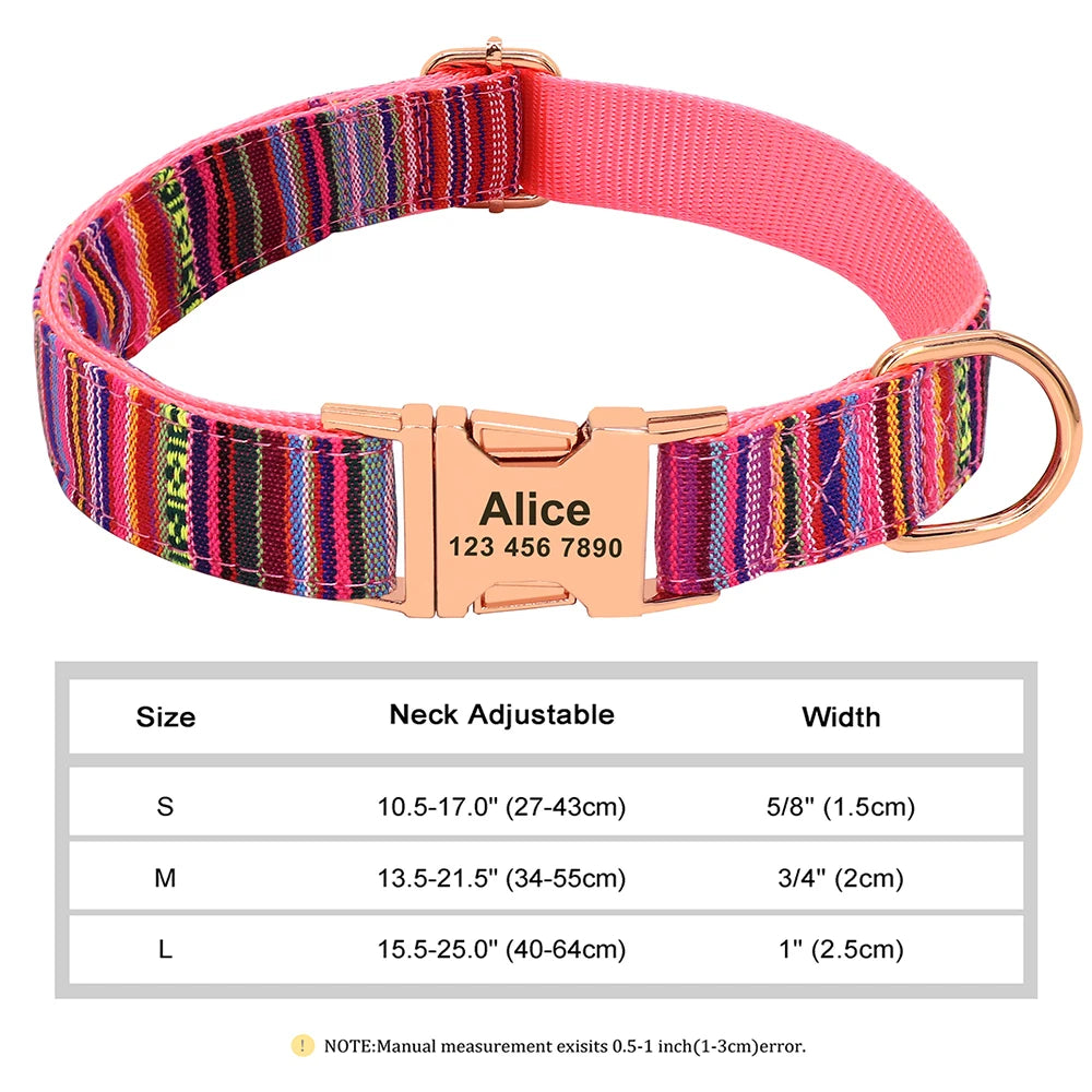 Personalized Nylon Dog or Cat Collar with Engraved ID – Adjustable Anti-Lost Nameplate for Small, Medium & Large Dogs Ditzy Petunia