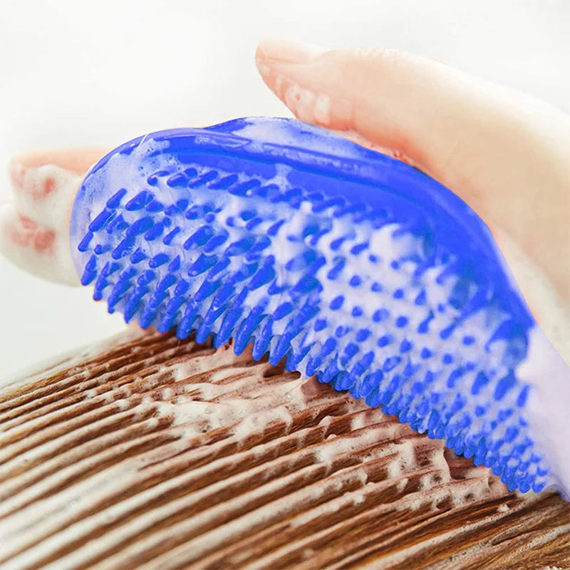 Dog Grooming Brush Pet Shampoo Comb Soft Rubber Glove Hair Grooming Massage Comb with Adjustable Strap for Short Long Hair Dogs Ditzy Petunia
