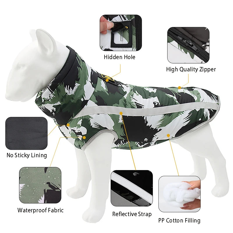 Waterproof Winter Dog Jacket | Reflective Warm Coat for Large Dogs | Warm Polyester Padded Dog Overalls