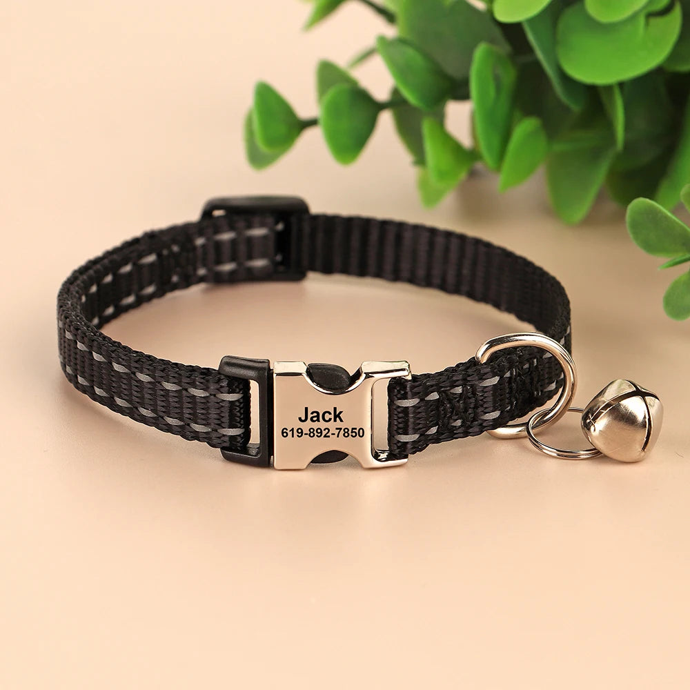 Personalized Reflective Cat Collar with Bell – Adjustable Nylon Collar for Small Dogs & Cats Ditzy Petunia