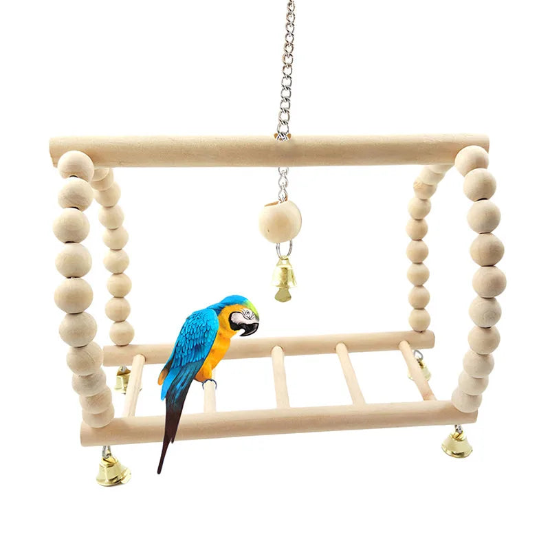 8PCS Natural Wooden Bird Toys – Swing, Perch, Bridge & More