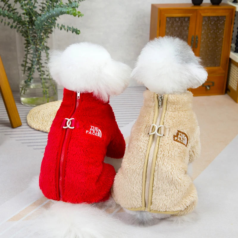 Winter Dog Jumpsuit Coat - Warm Fleece Pet Jacket with Zipper & Harness for Small Dogs Cats Ditzy Petunia