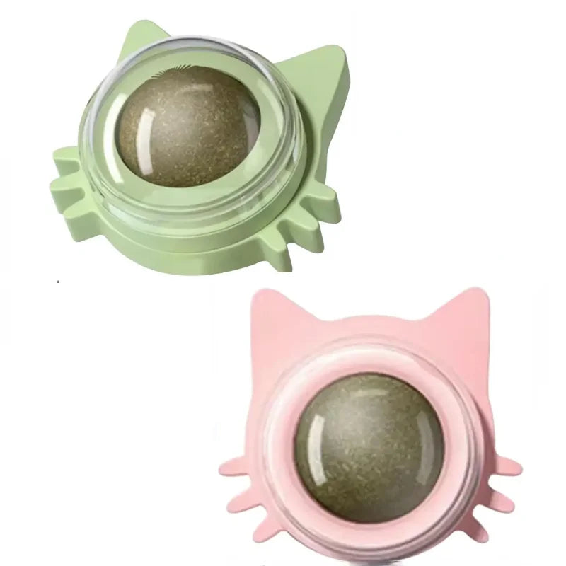 Lickable Catnip Ball Toy – 360° Rotating Chew Toy for Cats | Teeth Cleaning & Wall-Mountable Play Ball