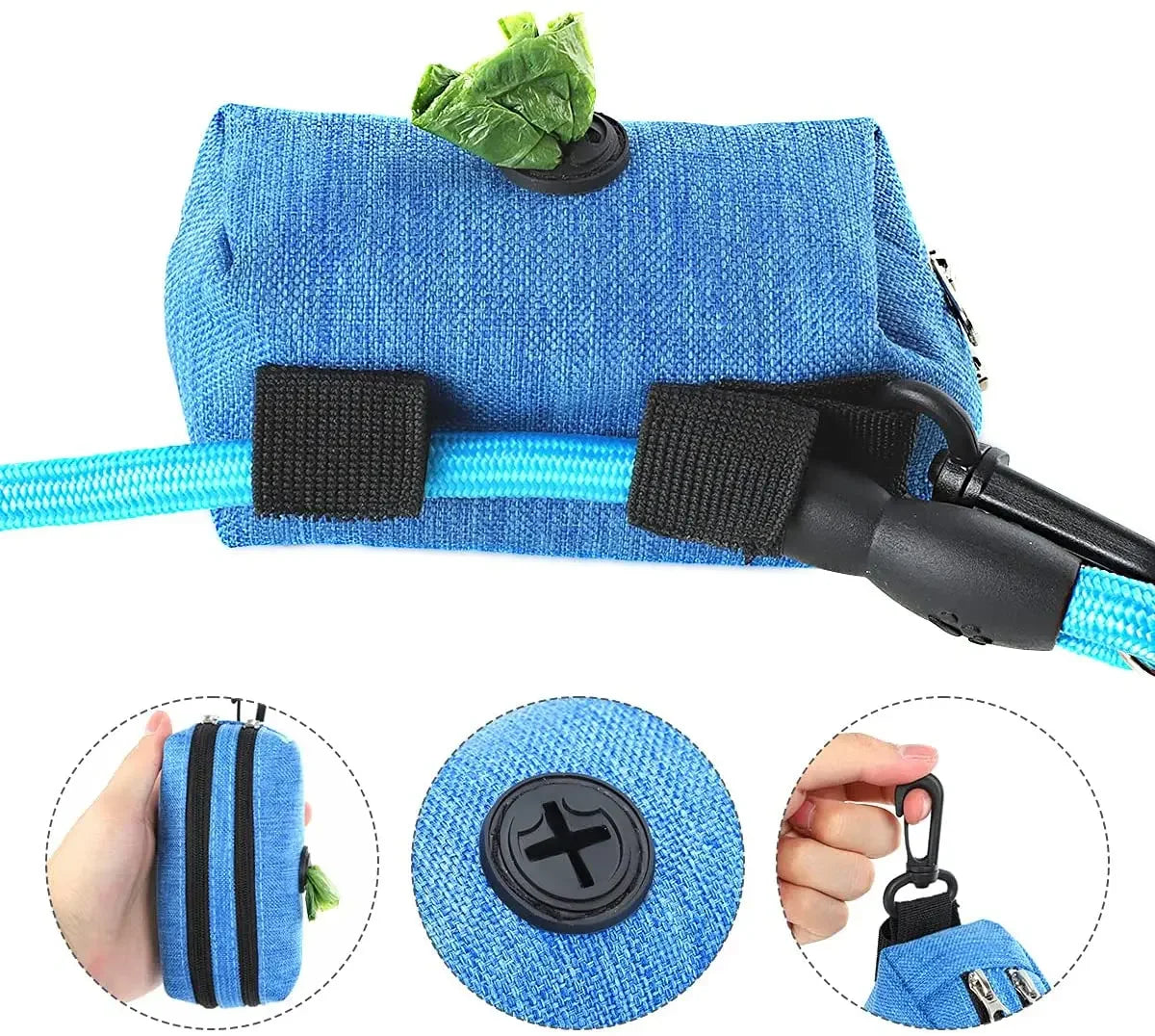 Portable Dog Poop Bag Dispenser with Auto-Lock Zipper, Waterproof Oxford Fabric, 2 Pockets for Leash, Key & Cards Ditzy Petunia